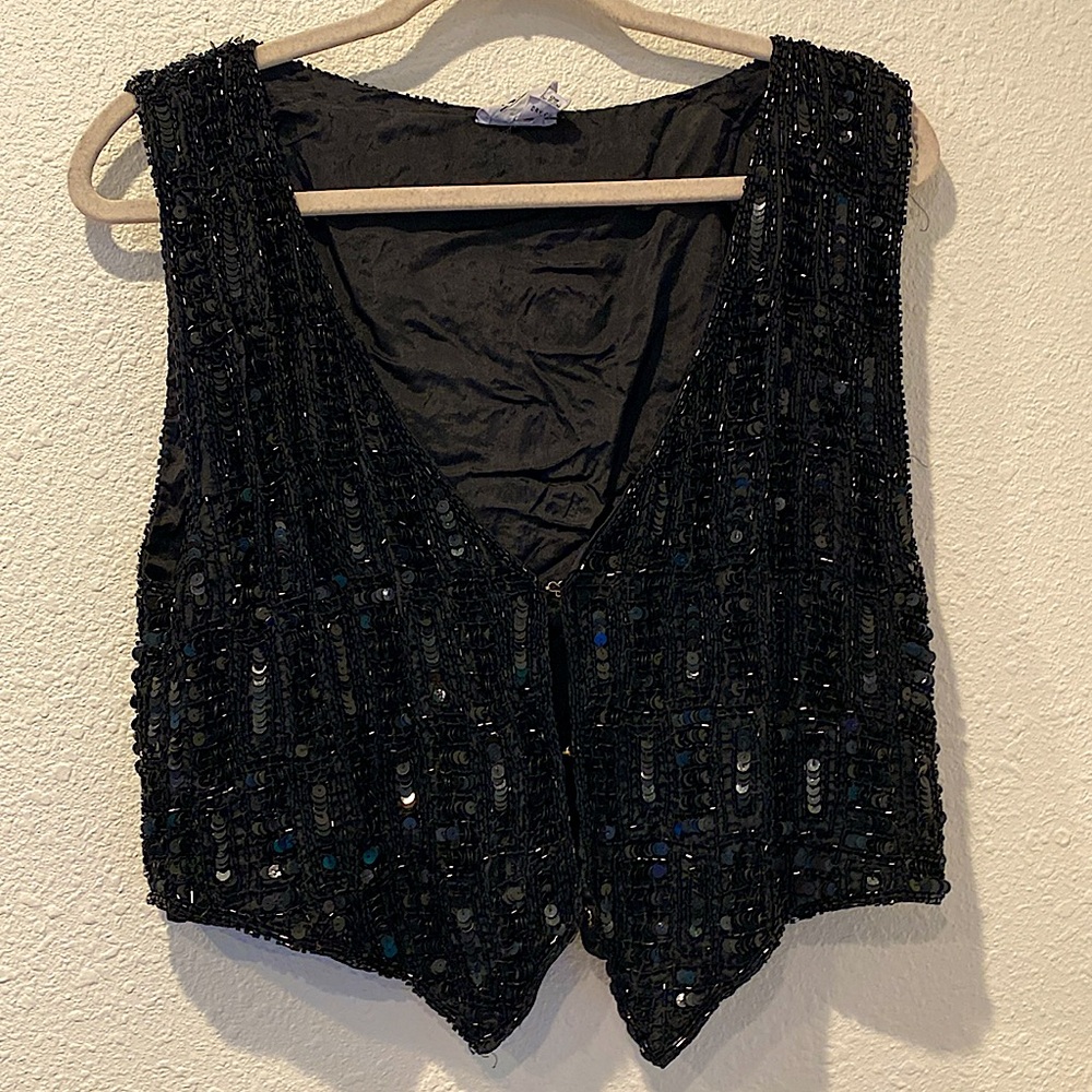 🖤90s Silk beaded sequins vest‎